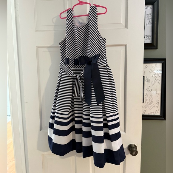 Navy and White Striped Dress with Bow - Picture 1 of 1